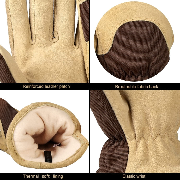 Deerskin Leather Thick Thermal Gloves for Working in Cold Weather, Size: M