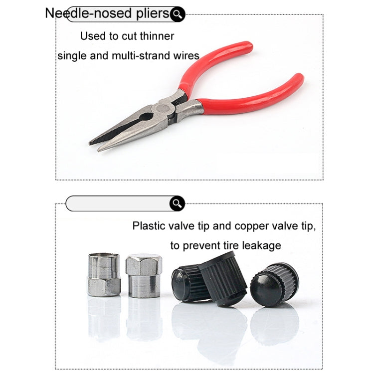 46pcs /Set Car Tubeless Tire Repair Needle Rubber Strip Valve Tip Needle-nosed Pliers Tool Set - With Bag