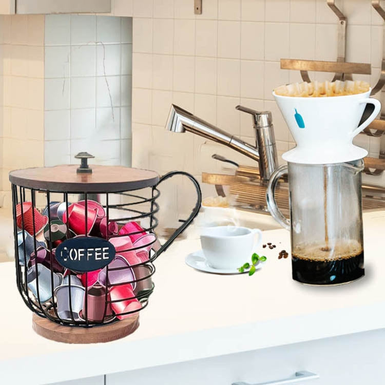 Coffee Companion Storage Rack Cup-Shaped Kitchen Storage Basket, Color: Black with Words＋Lid