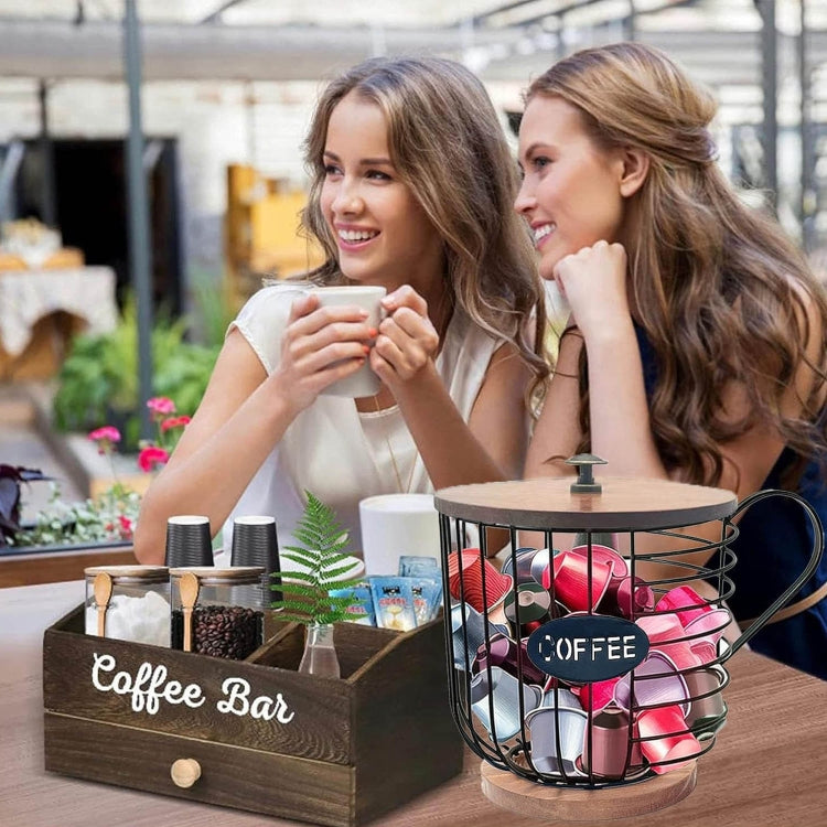 Coffee Companion Storage Rack Cup-Shaped Kitchen Storage Basket, Color: Black with Words＋Lid