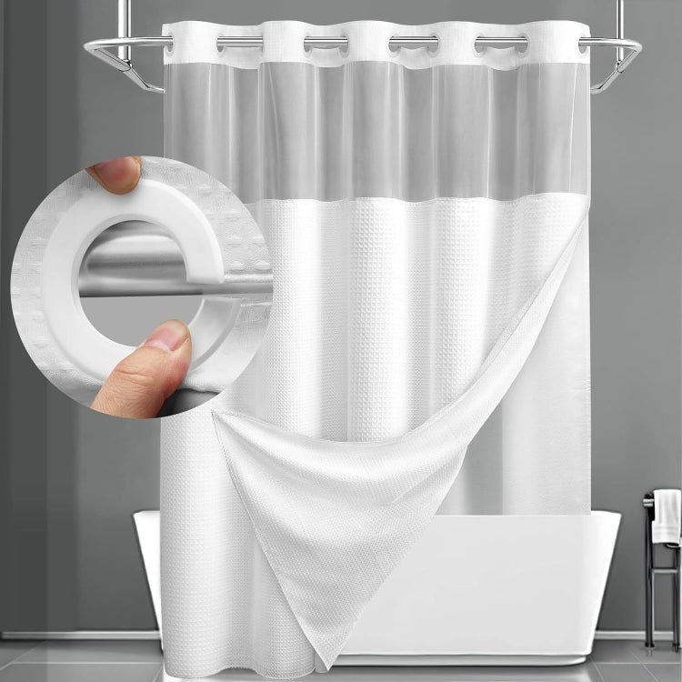 No Hook Waffle Shower Curtain with Removable Lining for Bathroom 72 x 75 Inch