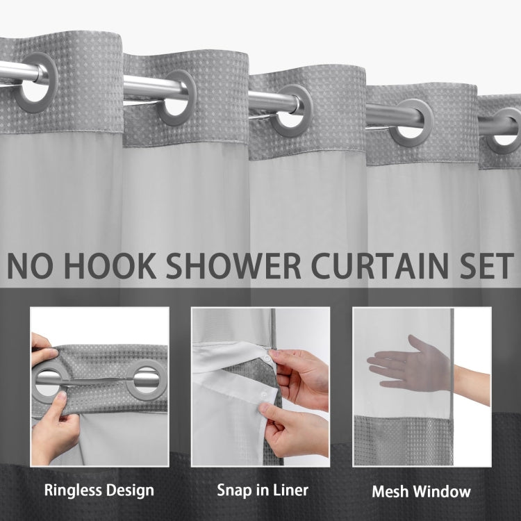 No Hook Waffle Shower Curtain with Removable Lining for Bathroom 72 x 75 Inch