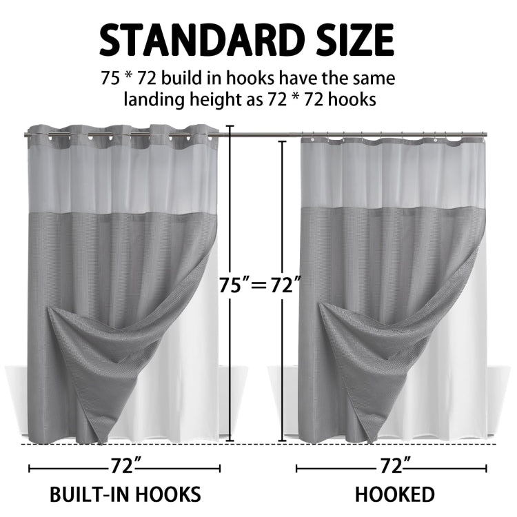 No Hook Waffle Shower Curtain with Removable Lining for Bathroom 72 x 75 Inch