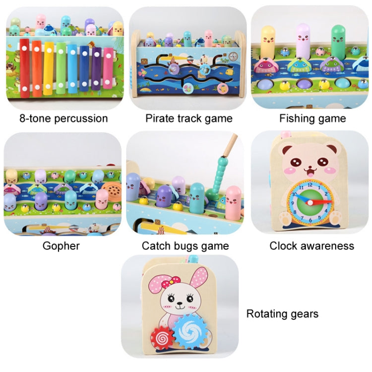 7 In 1 Without Music Wooden Montessori Play Whac-a-Mole Toy Multi-functional 1-3 Years Old Boys / Girls Baby Knockout Educational Toy