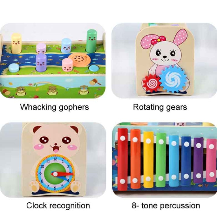 4 In 1 With Music Wooden Montessori Play Whac-a-Mole Toy Multi-functional 1-3 Years Old Boys / Girls Baby Knockout Educational Toy