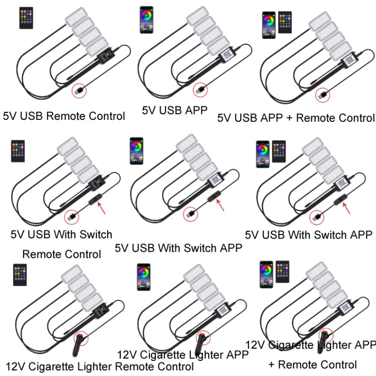Eight-Color LED Voice Control Car Music Rhythm Atmosphere Light, Specification: 12V Cigarette Lighter APP + Remote Control