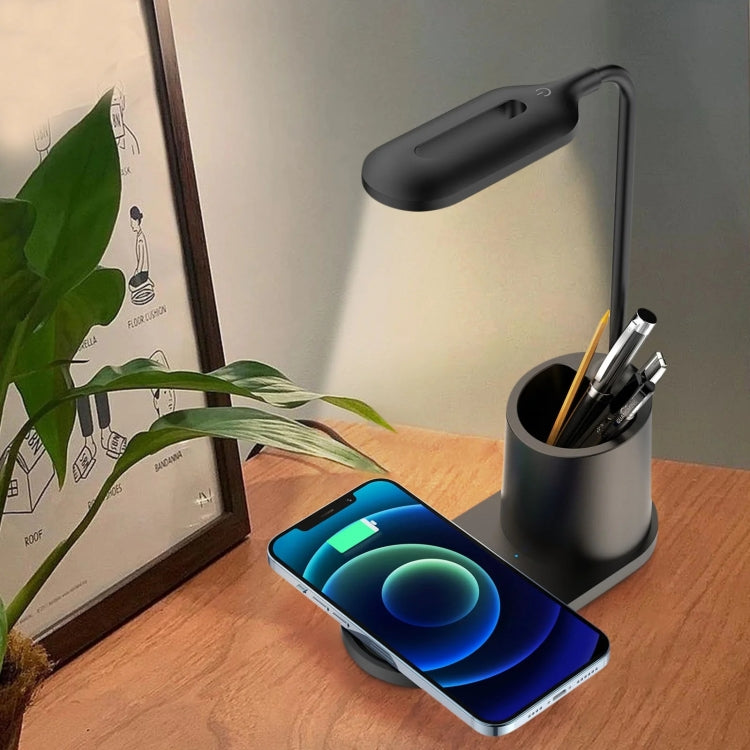 HT-513 3-in-1 15W Wireless Phone Charging Desktop Pen Holder Table Lamp