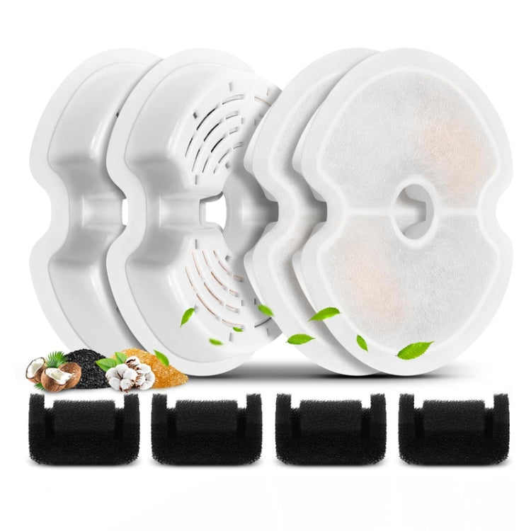 4+4pcs /Box Pet Water Fountain Replacement Filters Multiple Filtration Cat Drinking Fountain Filters With Pre-Filter Sponges
