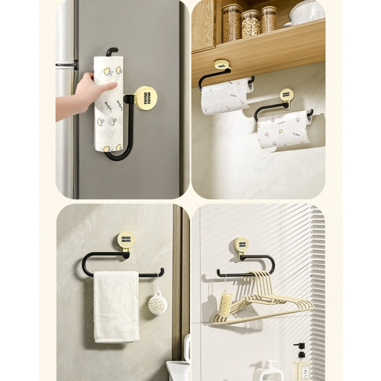 Wall-Mounted Suction Cup Roll Tissue Holder Storage Hook For Cling Film Rag And Towel - Cream