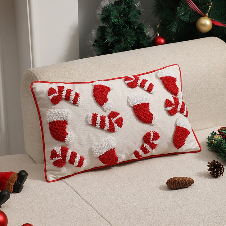 30x50cm Simple Christmas Tufted Pillowcase Circle Velvet Trimmed Cushion Cover, Pillow Core Not Included