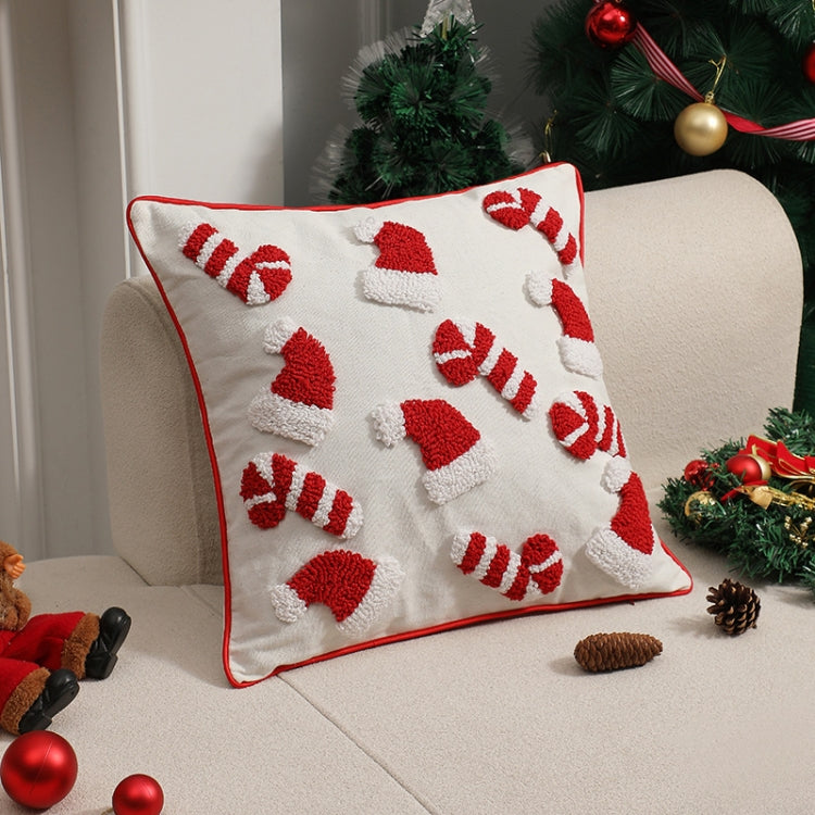 45x45cm Simple Christmas Tufted Pillowcase Circle Velvet Trimmed Cushion Cover, Pillow Core Not Included