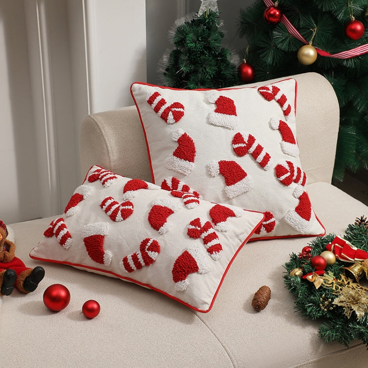 45x45cm Simple Christmas Tufted Pillowcase Circle Velvet Trimmed Cushion Cover, Pillow Core Not Included