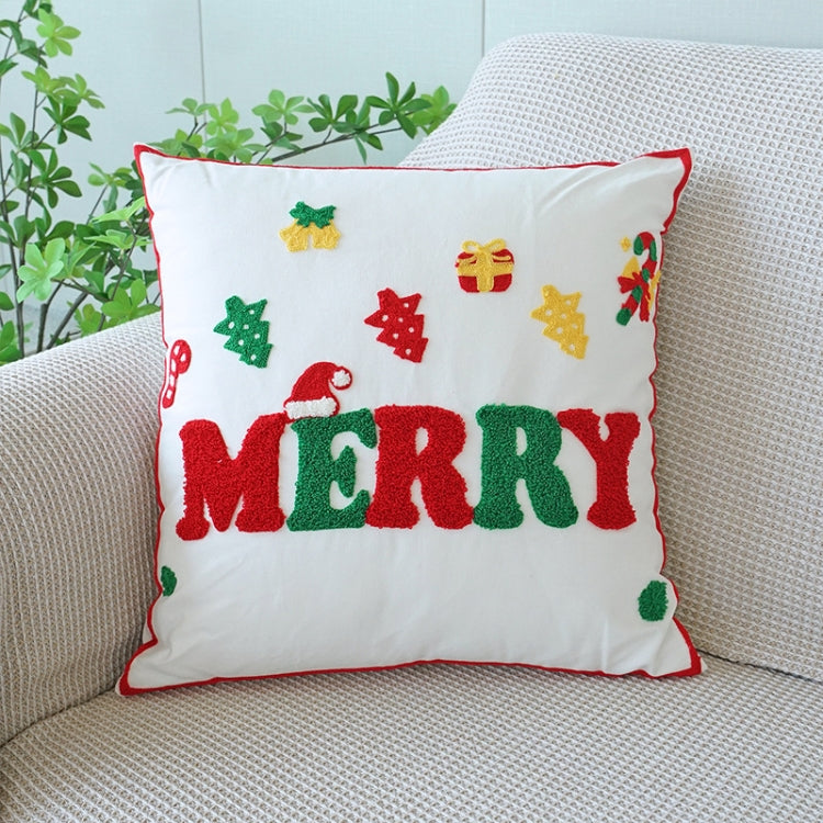 Christmas Embroidery Pillowcase Canvas Sofa Cushion Cover, Pillow Core Not Included, Style: 45x45cm Letters
