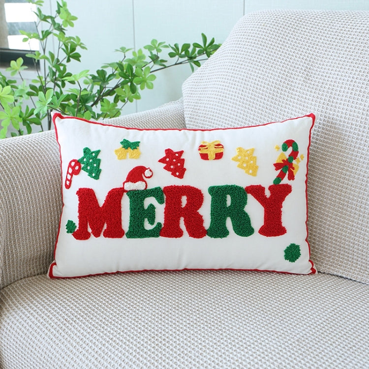 Christmas Embroidery Pillowcase Canvas Sofa Cushion Cover, Pillow Core Not Included, Style: 30x50cm Letters