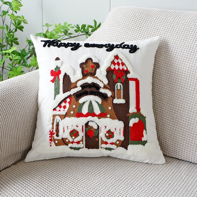 Christmas Embroidery Pillowcase Canvas Sofa Cushion Cover, Pillow Core Not Included, Style: 45x45cm Snow House