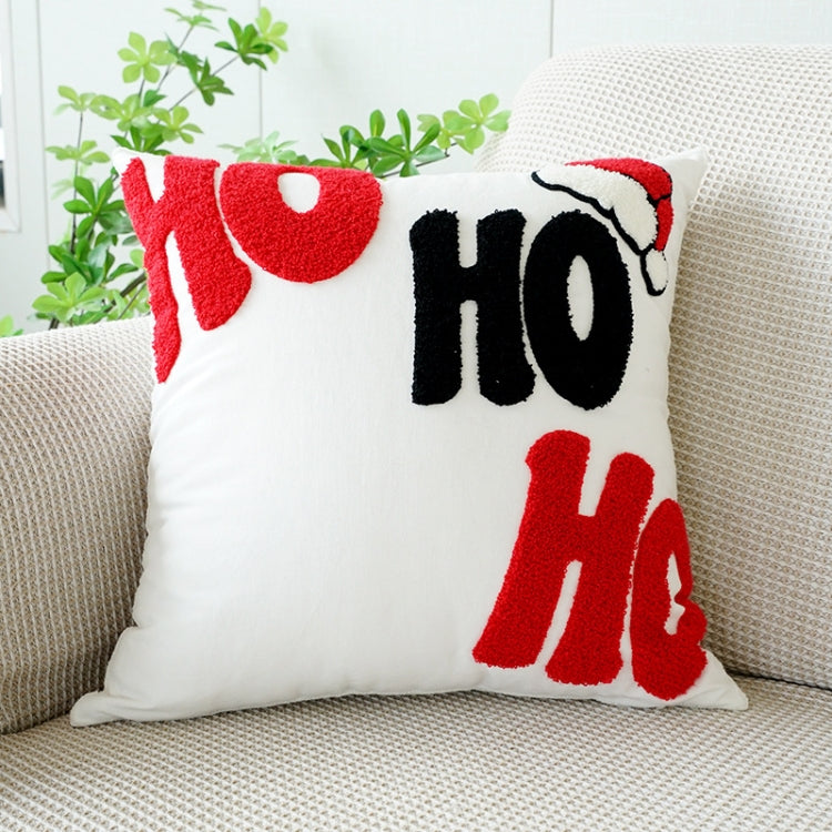 Christmas Embroidery Pillowcase Canvas Sofa Cushion Cover, Pillow Core Not Included, Style: 45x45cm HOHOHO