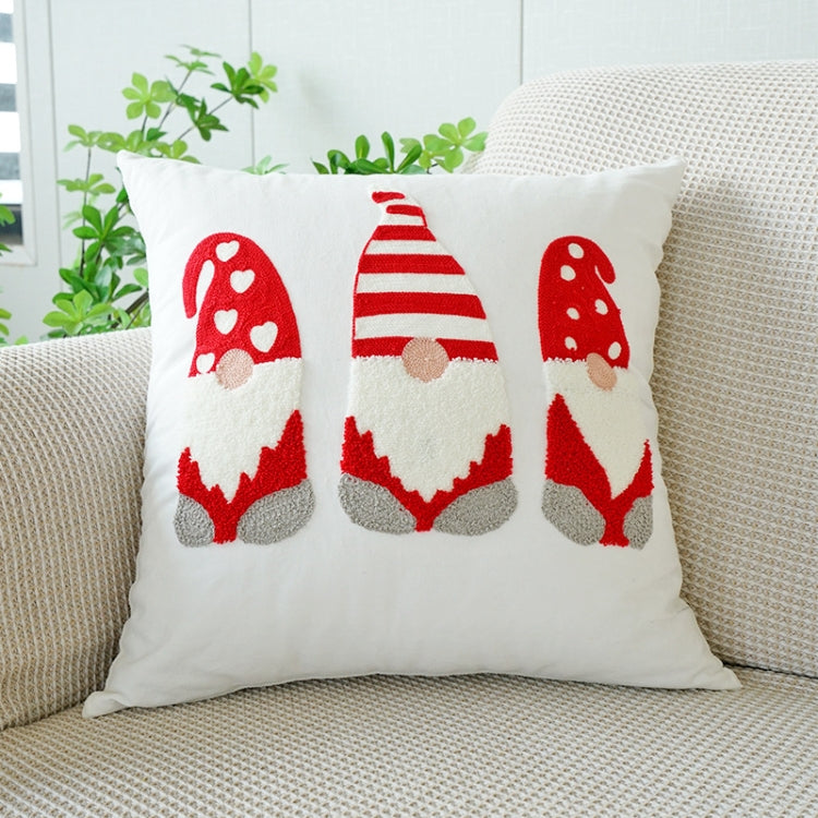 Christmas Embroidery Pillowcase Canvas Sofa Cushion Cover, Pillow Core Not Included, Style: 45x45cm Dwarf