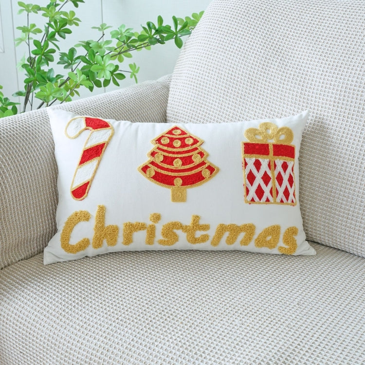 Christmas Embroidery Pillowcase Canvas Sofa Cushion Cover, Pillow Core Not Included, Style: 30x50cm Gold Christmas