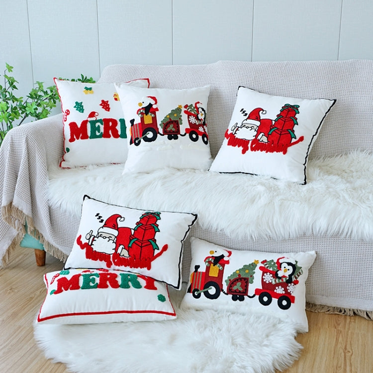 Christmas Embroidery Pillowcase Canvas Sofa Cushion Cover, Pillow Core Not Included, Style: 45x45cm Letters