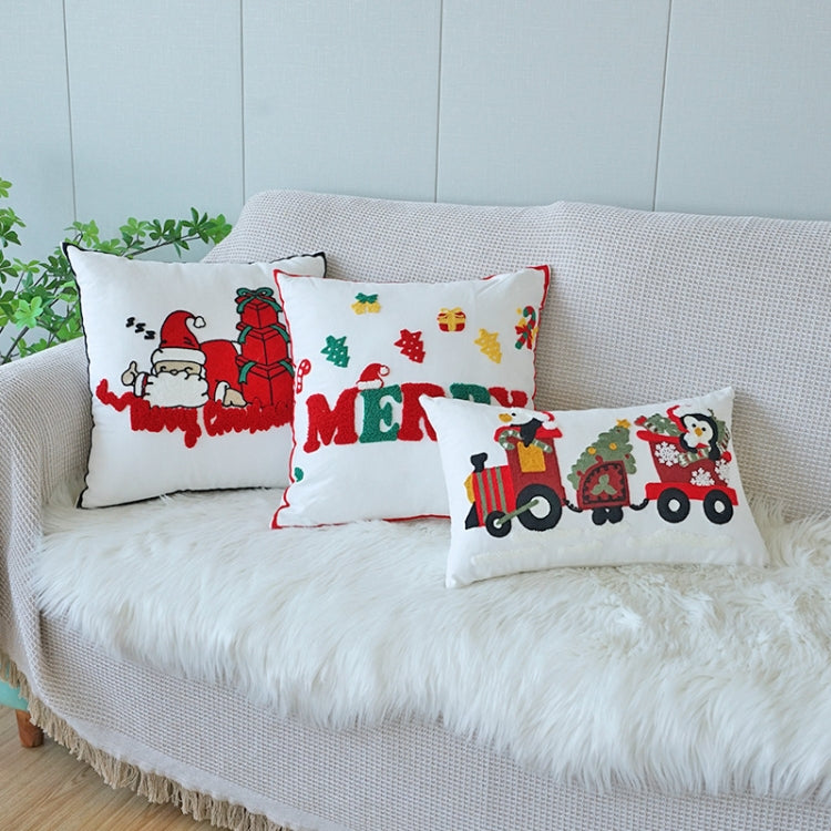 Christmas Embroidery Pillowcase Canvas Sofa Cushion Cover, Pillow Core Not Included, Style: 45x45cm HOHOHO