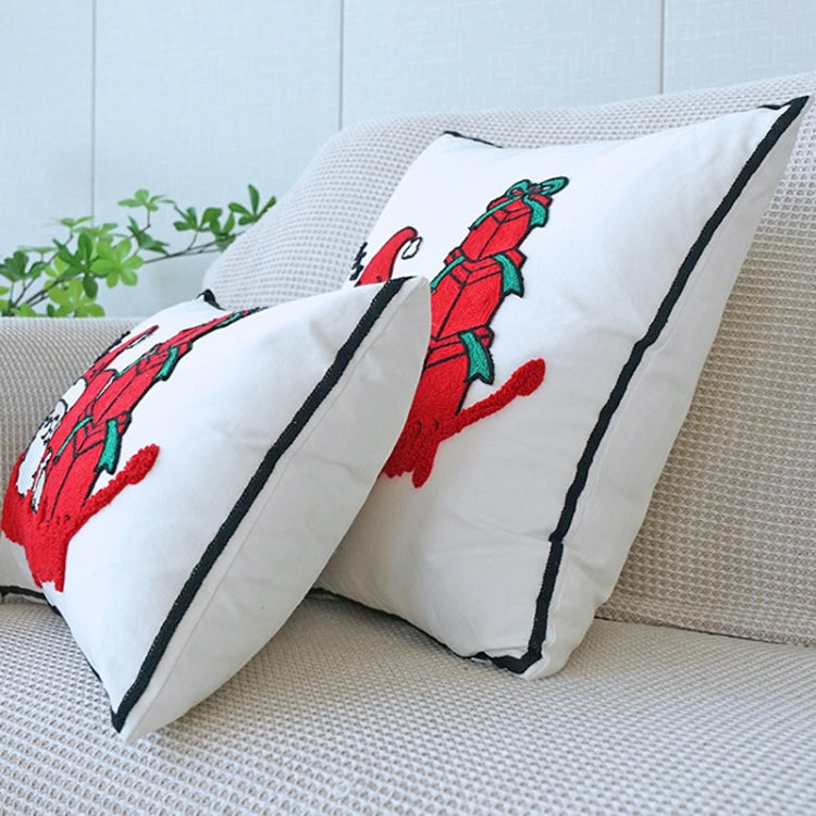 Christmas Embroidery Pillowcase Canvas Sofa Cushion Cover, Pillow Core Not Included, Style: 45x45cm Penguin Car