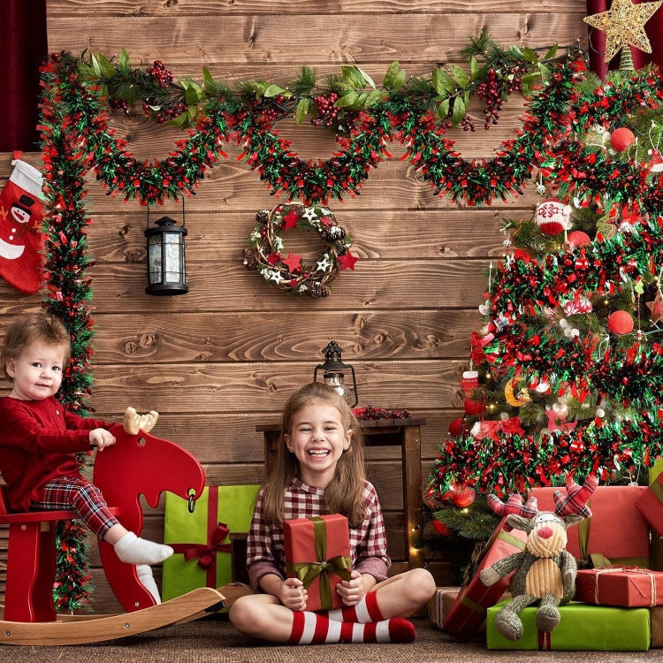 20pcs /Pack 2m x 9cm Christmas Red & Green Wide Cut Tinsel Garland For Holiday Decor