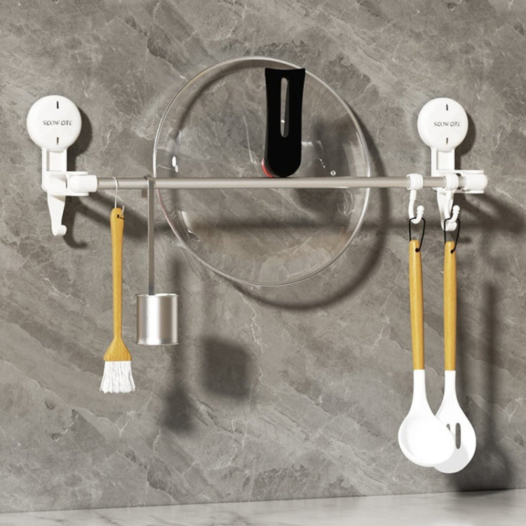Suction Cup Towel Rack Home Rotating Shelf Kitchen Bathroom Storage Hanger Movable Hooks - White