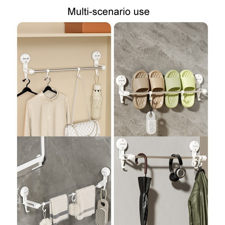 Suction Cup Towel Rack Home Rotating Shelf Kitchen Bathroom Storage Hanger Movable Hooks - White