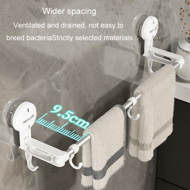 Suction Cup Towel Rack Home Rotating Shelf Kitchen Bathroom Storage Hanger Movable Hooks - White