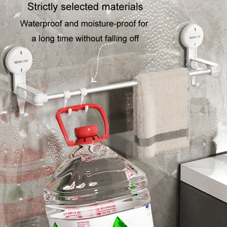 Suction Cup Towel Rack Home Rotating Shelf Kitchen Bathroom Storage Hanger Movable Hooks - White