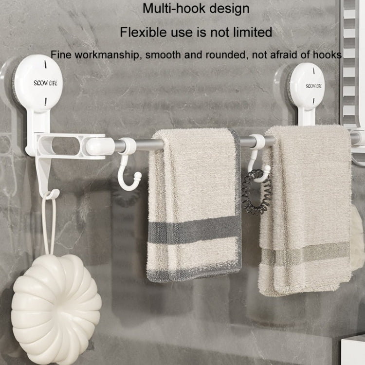 Suction Cup Towel Rack Home Rotating Shelf Kitchen Bathroom Storage Hanger Movable Hooks - White