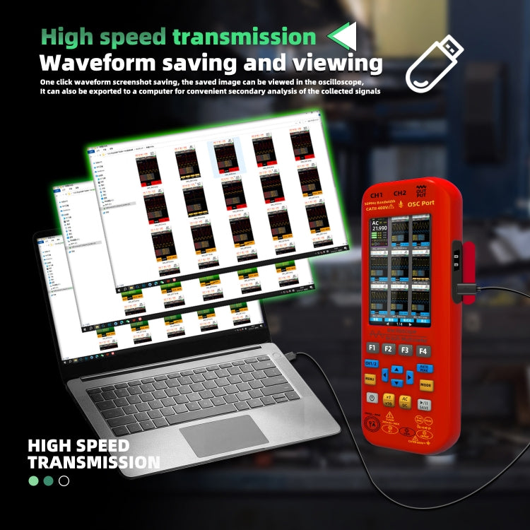 BSIDE O9 Digital Handheld Dual Channel 50MHz Oscilloscope Signal Source Multimeter, Spec: With Single Oscilloscope Probe  - Red
