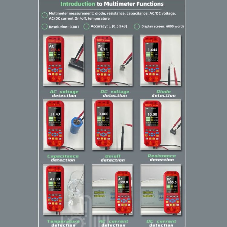BSIDE O9 Digital Handheld Dual Channel 50MHz Oscilloscope Signal Source Multimeter, Spec: With Single Oscilloscope Probe  - Red