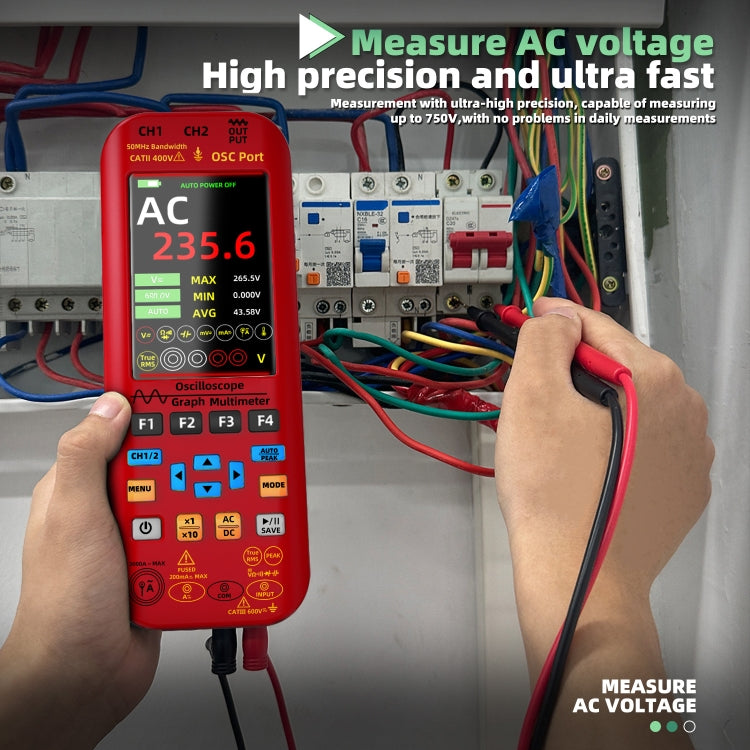 BSIDE O9 Digital Handheld Dual Channel 50MHz Oscilloscope Signal Source Multimeter, Spec: With Dual Oscilloscope Probe  - Red