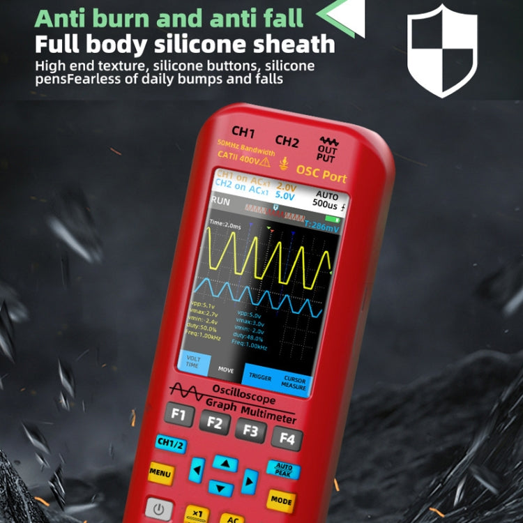 BSIDE O9 Digital Handheld Dual Channel 50MHz Oscilloscope Signal Source Multimeter, Spec: With Single Oscilloscope Probe  - Red
