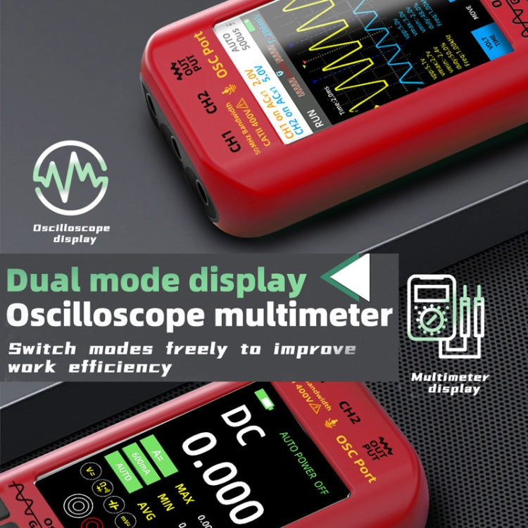 BSIDE O9 Digital Handheld Dual Channel 50MHz Oscilloscope Signal Source Multimeter, Spec: With Single Oscilloscope Probe  - Red