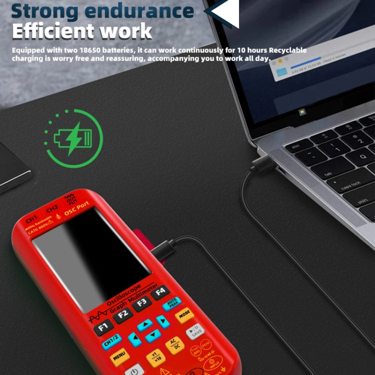 BSIDE O9 Digital Handheld Dual Channel 50MHz Oscilloscope Signal Source Multimeter, Spec: With Dual Oscilloscope Probe  - Red