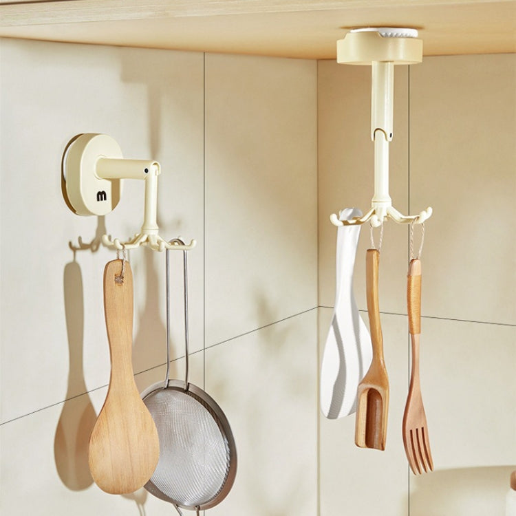 Suction Cup 6 Claws Rotating Hooks Wall Mounted Spatula Spoon Hanger No Punch Kitchenware Storage Shelf - Cream Color