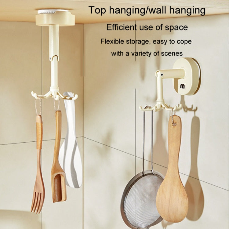 Suction Cup 6 Claws Rotating Hooks Wall Mounted Spatula Spoon Hanger No Punch Kitchenware Storage Shelf - Cream Color
