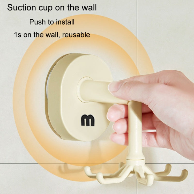 Suction Cup 6 Claws Rotating Hooks Wall Mounted Spatula Spoon Hanger No Punch Kitchenware Storage Shelf - Cream Color