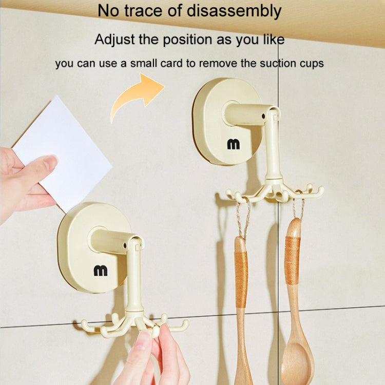 Suction Cup 6 Claws Rotating Hooks Wall Mounted Spatula Spoon Hanger No Punch Kitchenware Storage Shelf - Cream Color