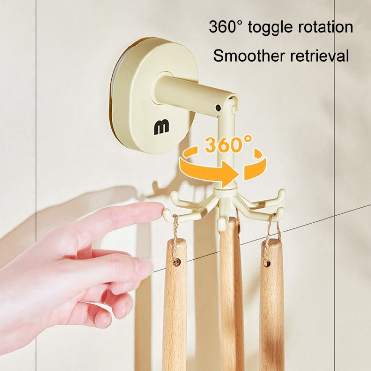 Suction Cup 6 Claws Rotating Hooks Wall Mounted Spatula Spoon Hanger No Punch Kitchenware Storage Shelf - Cream Color