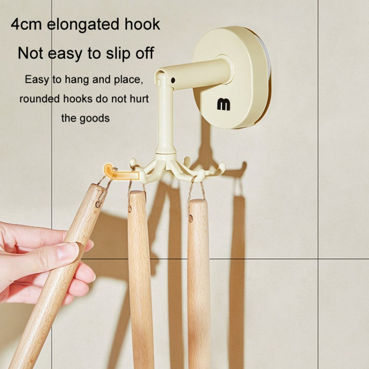 Suction Cup 6 Claws Rotating Hooks Wall Mounted Spatula Spoon Hanger No Punch Kitchenware Storage Shelf - Cream Color