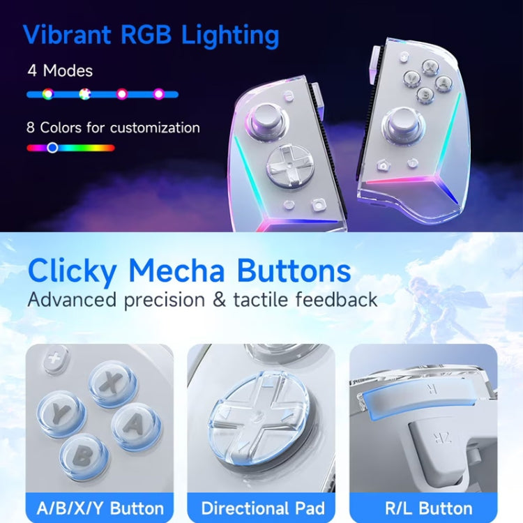 EasySMX S15 For Switch Wireless RGB Controller Split Joypad 6 Axis Gyroscop, Mechanical Hall Effect - White