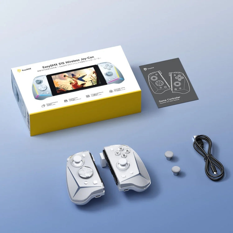 EasySMX S15 For Switch Wireless RGB Controller Split Joypad 6 Axis Gyroscop, Mechanical Hall Effect - White