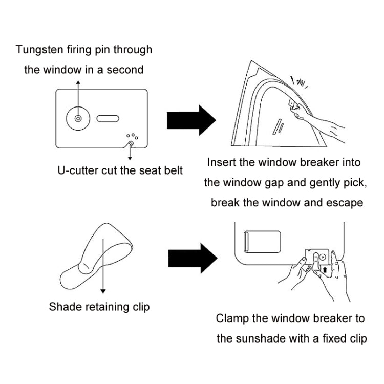 Car Window Breaking Safety Card Emergency Life-Saving Hammer - 8.5x5.5cm