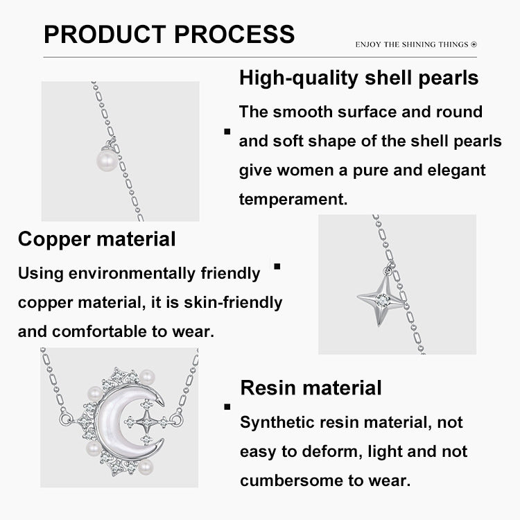 Copper Material Elegant Star Moon Pearl Necklace - YIN115