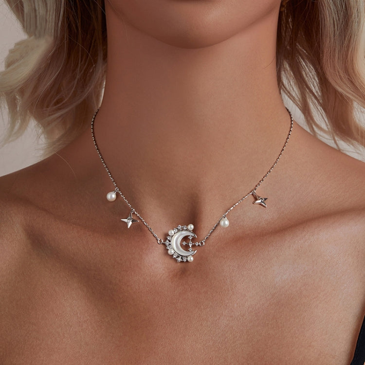 Copper Material Elegant Star Moon Pearl Necklace - YIN115