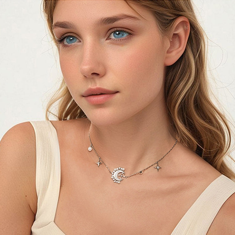 Copper Material Elegant Star Moon Pearl Necklace - YIN115