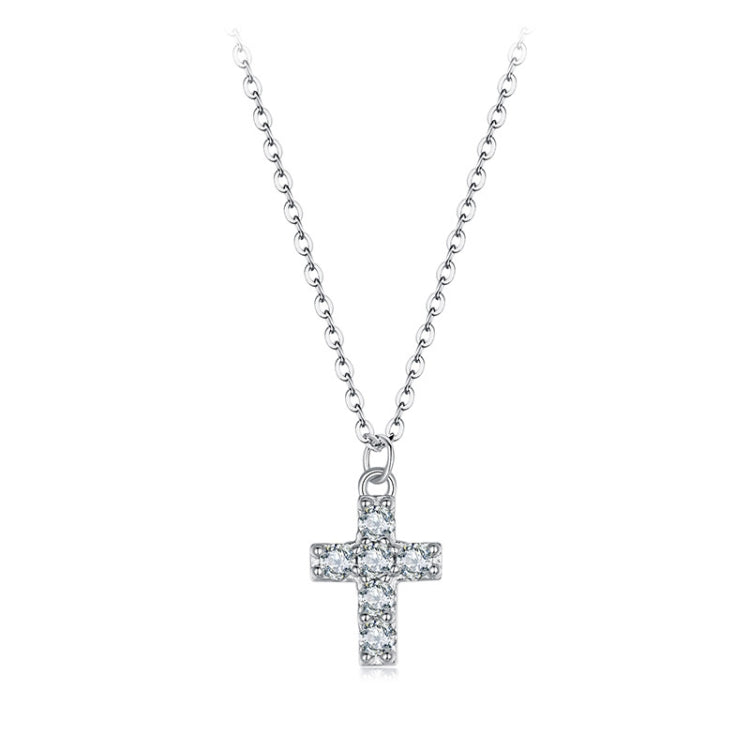 S925 Sterling Silver Platinum-plated Moissanite Cross Necklace - MSN039